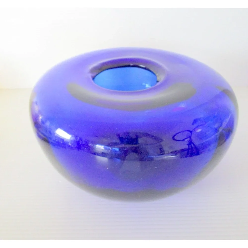 Vintage Cobalt Blue Vase Bowl MCM Hand Blown Art Glass Blenko?